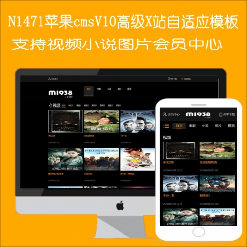 苹果cmsv10高级自适应X站影视模板支持小说图片会员中心N1471风格